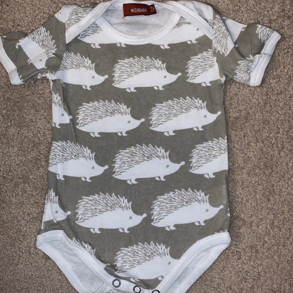 Milkbarn 3-6mo hedgehog print onesie